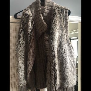 Taupe fur front zip up vest